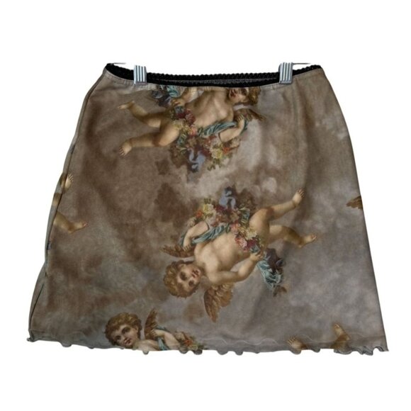 Urban Outfitters Women's Cherub Angel Print Mini Skirt S Whimsical Lightweight - Picture 4 of 7